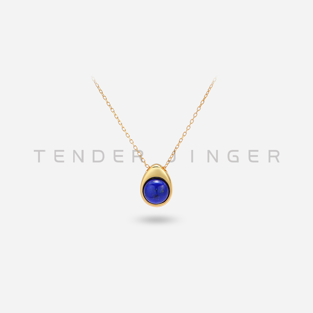 Tender Jinger新款S925银镶天然青金石水滴项链轻奢时尚气质
