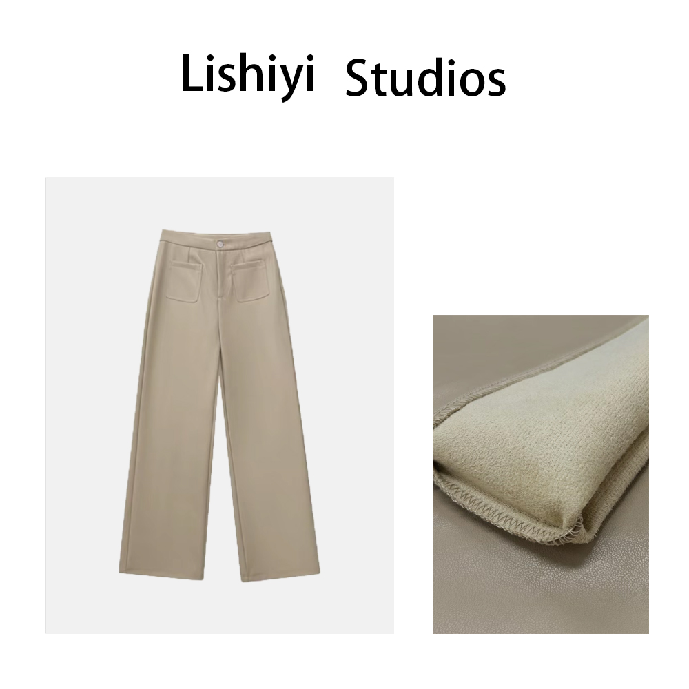 LISHIYISTUDIO深圳货【柔皮垂坠】口袋垂感阔腿直筒皮裤（抓绒）AA035