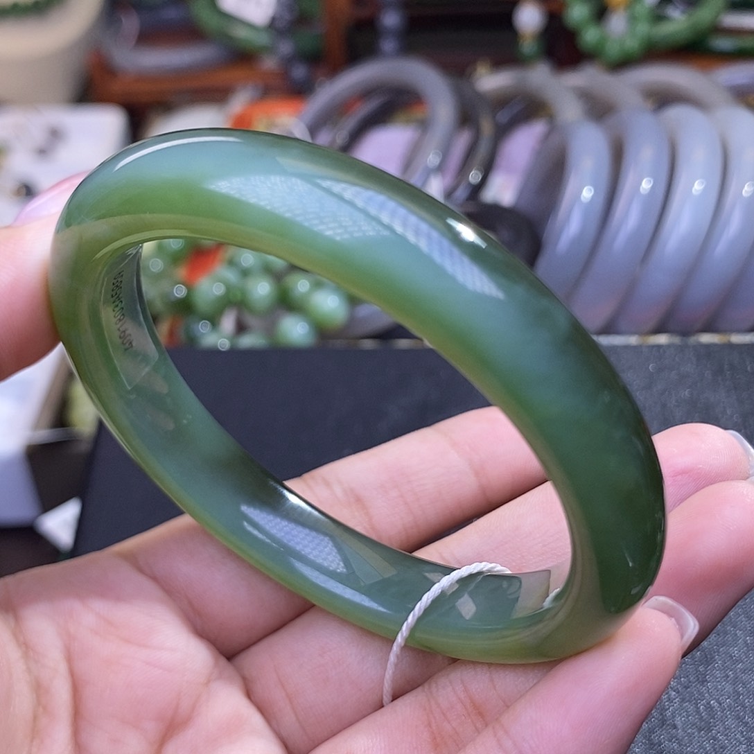 和田玉59碧玉老矿黑猫眼冰底手镯未镶嵌