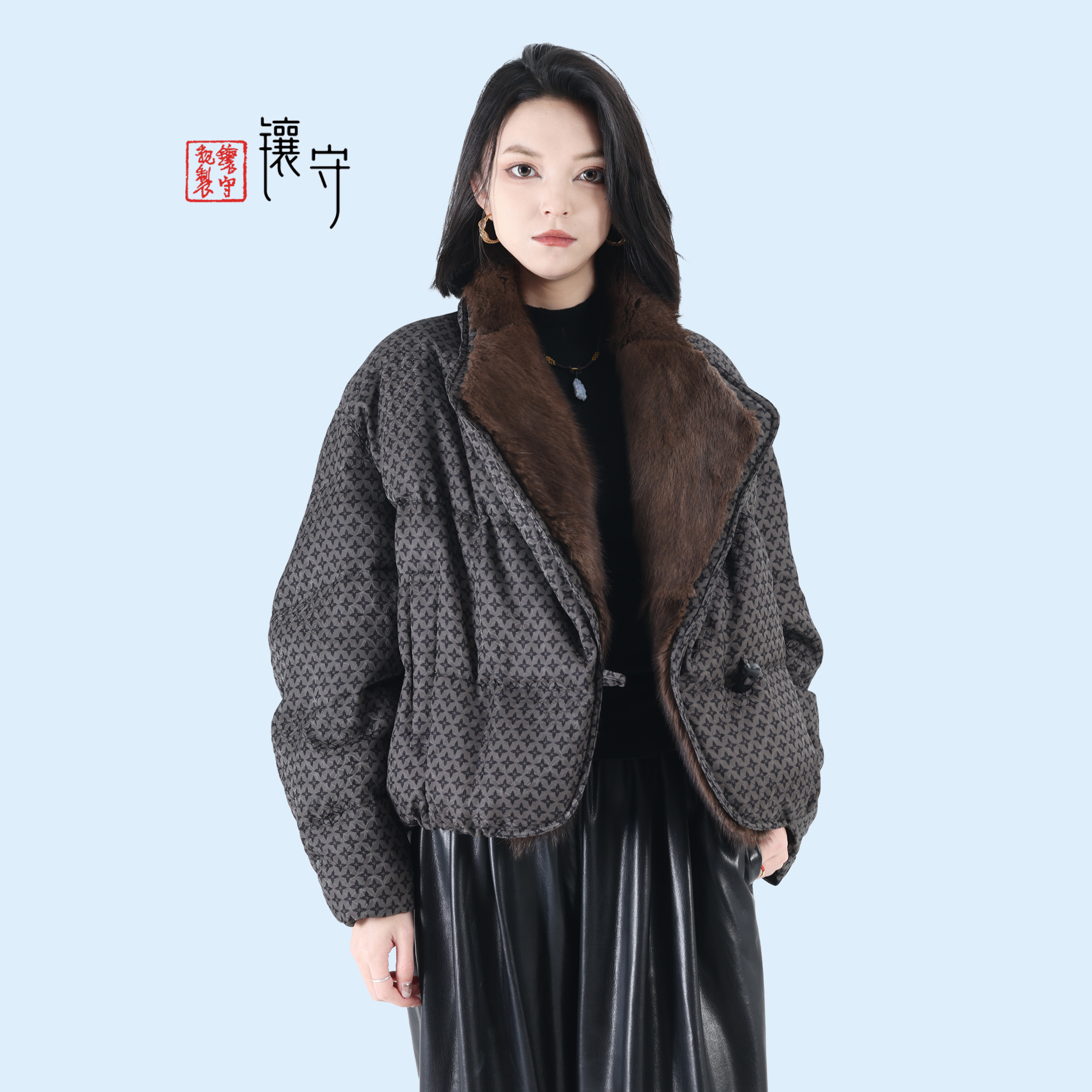 【镶守·曲韵】冬日时髦好物气质时尚百搭水貂毛白鹅绒服外套85861