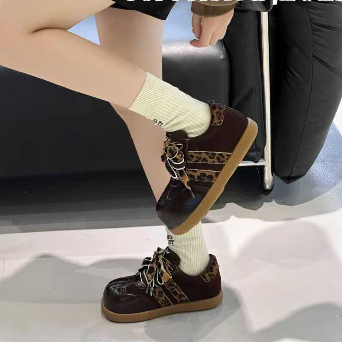 巴宝秀秋冬新款厚底内增高百搭豹纹休闲板鞋X100