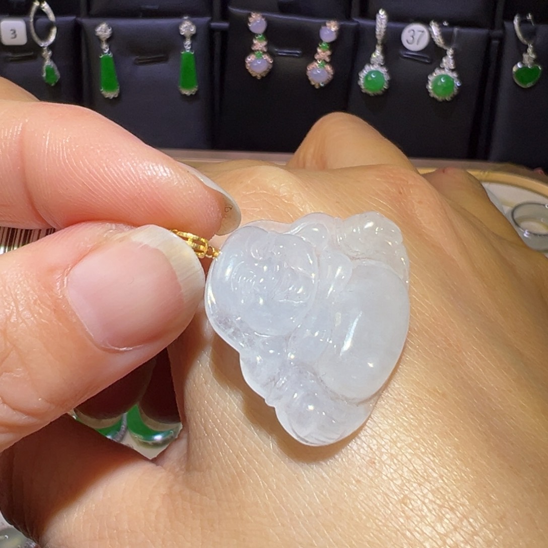 翡翠耳饰18K金镶嵌吊坠