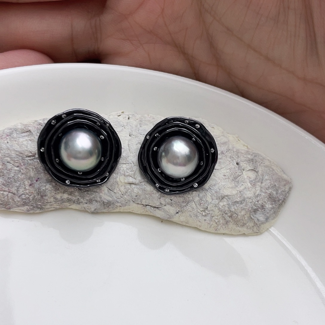 海水珍珠耳饰银S925镶嵌浅*