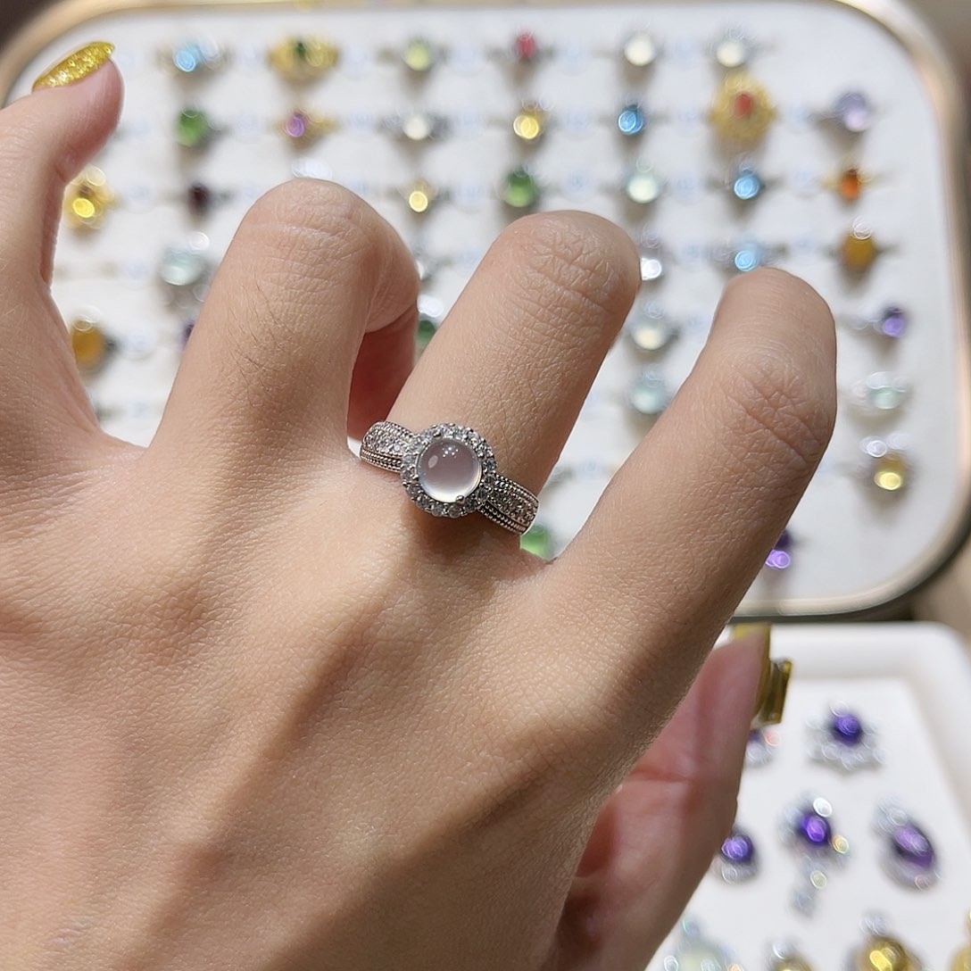 蛇纹石玉戒指银S925镶嵌