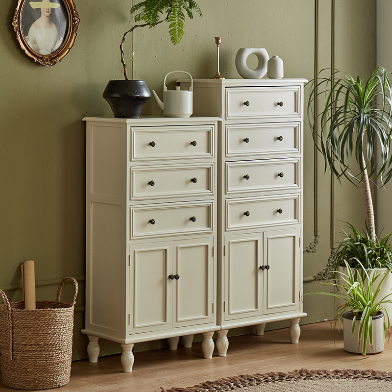 北欧斗柜储物收纳柜胡桃色复古床头柜美式客厅柜子实木带门抽屉柜