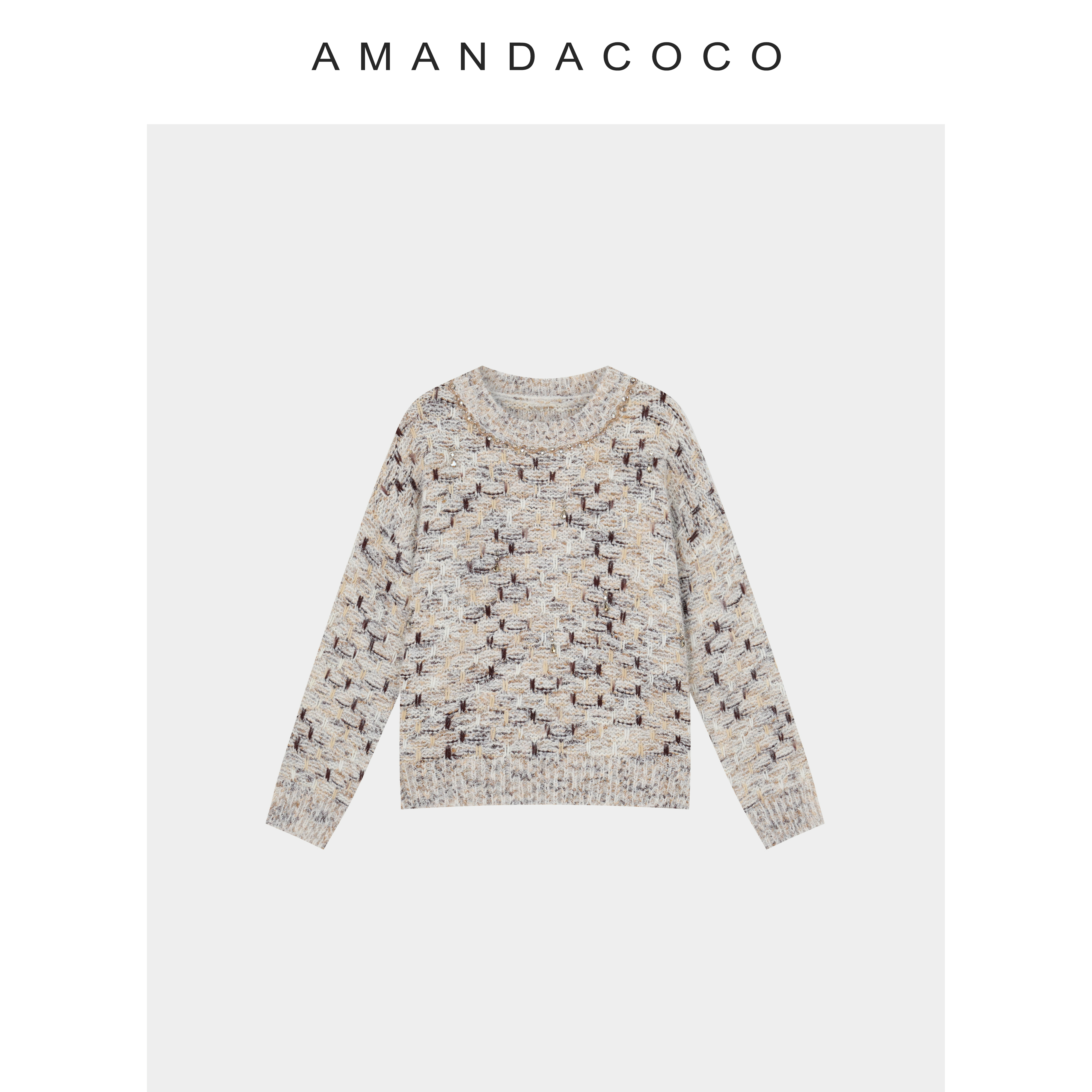 浪漫遐想～25秋冬设计感串钻圆领亮丝显白气质长袖毛衣