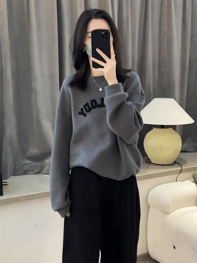 灰色无帽卫衣女款秋冬季2025新款爆款时尚洋气女士小个子短款上衣