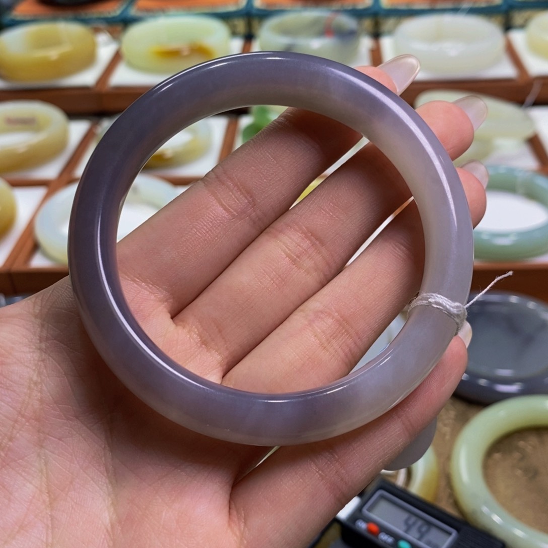 和田玉手镯未镶嵌青海浓色烟紫58-59