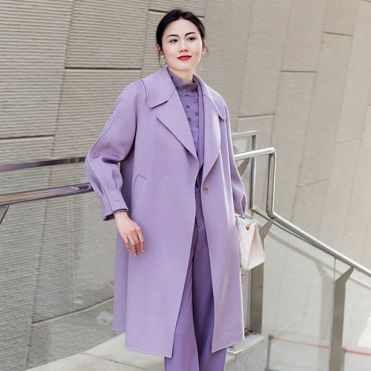 【小余专属】冬季女毛呢外套显瘦大衣印花休闲风中长款GC918077
