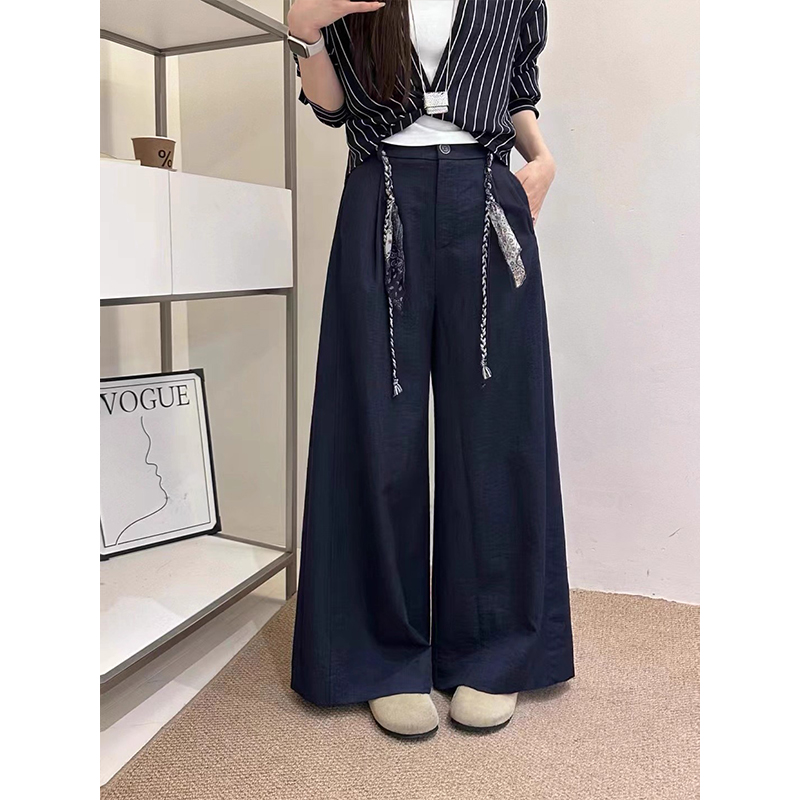 拉夏贝尔高腰白色阔腿裤女春秋款2025新款慵懒松弛感休闲拖地裤子