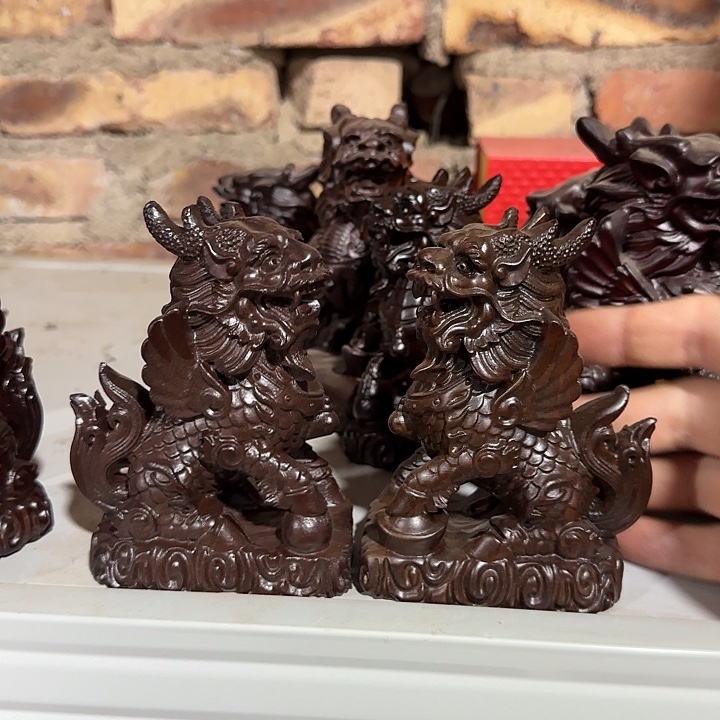 木黑檀木12飞天麒麟一对