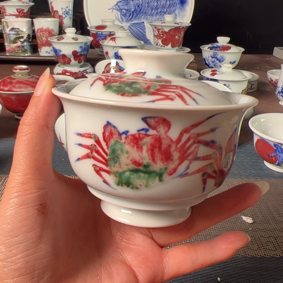 杯青花釉里红瓷器茶器