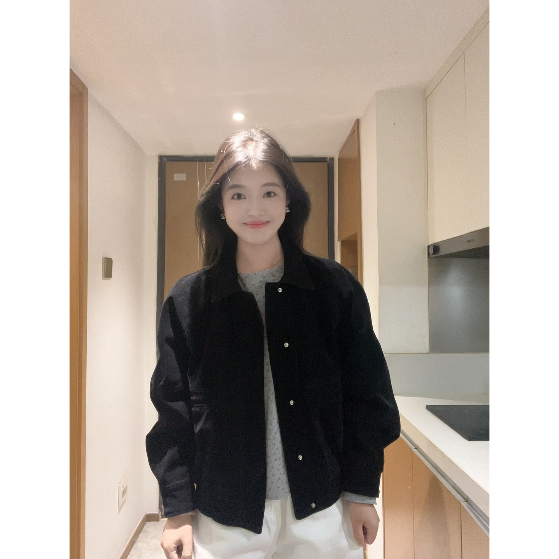 Nideaxi 韩系极简风休闲风短外套黑色夹克