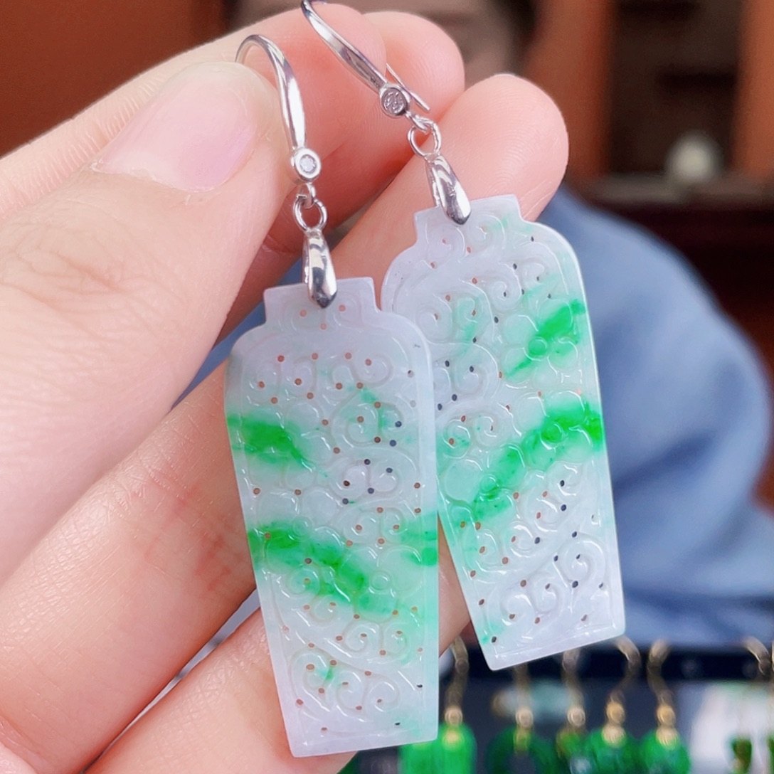 翡翠银S925镶嵌耳饰