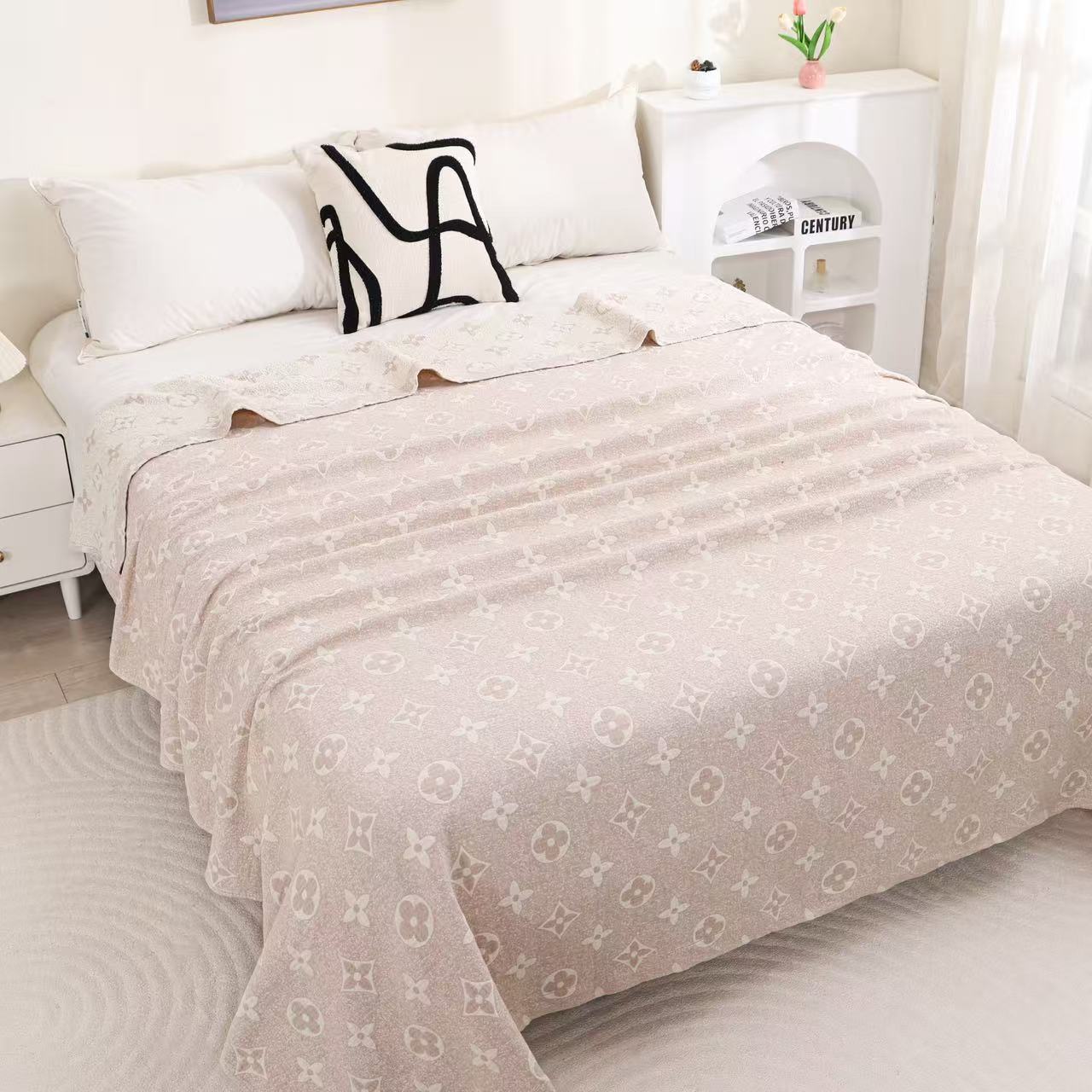 【老花-床盖三件套】高端多功能工艺款四季用亲肤罗布麻床盖毯枕巾