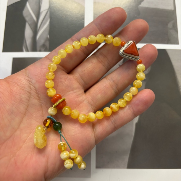 925银手链 【松秀饰品】天然蜜蜜 尼泊尔珊珊隔珠个性手链