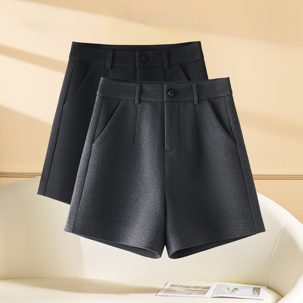 爆款高腰毛呢短裤女秋冬2025新款显瘦加厚阔腿四分可外穿内搭靴裤