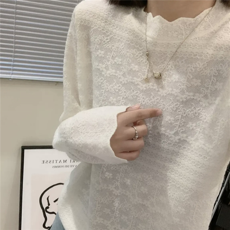 半高领蕾丝长袖打底衫女春秋内搭时尚百搭显瘦套头洋气针织衫毛衣