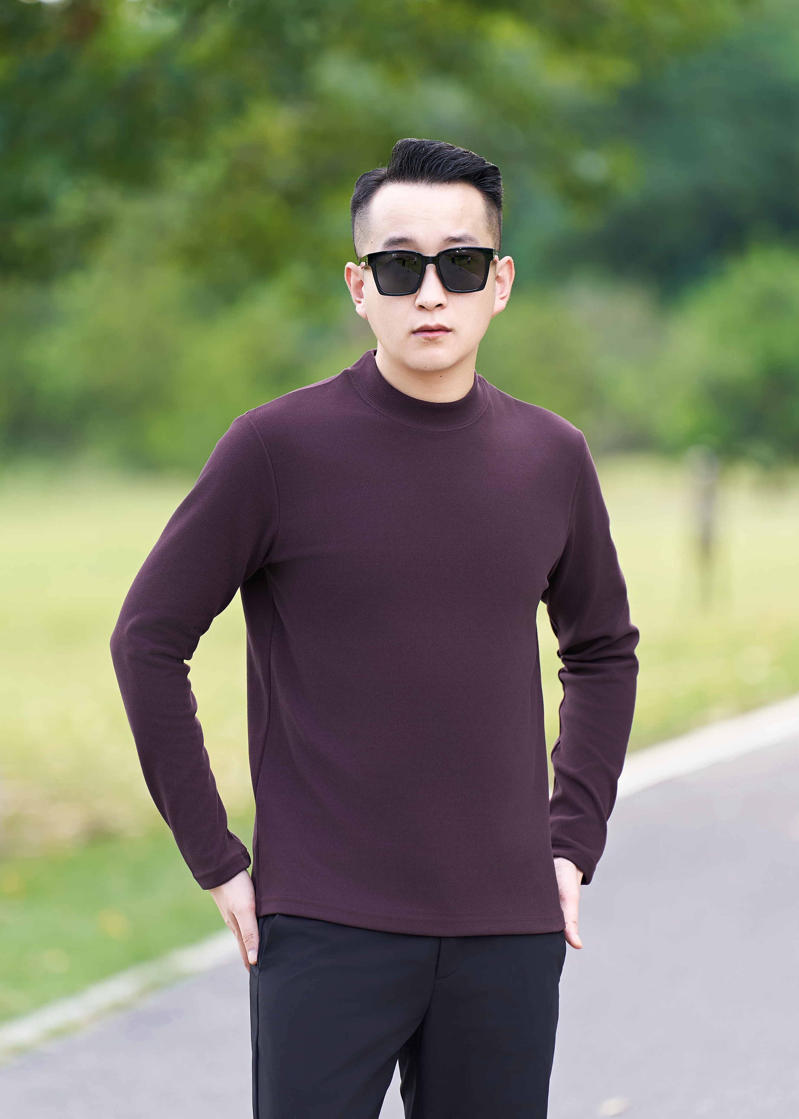 【秋冬新款】龙骨纹男士提花德绒打底衫休闲百搭长袖圆领