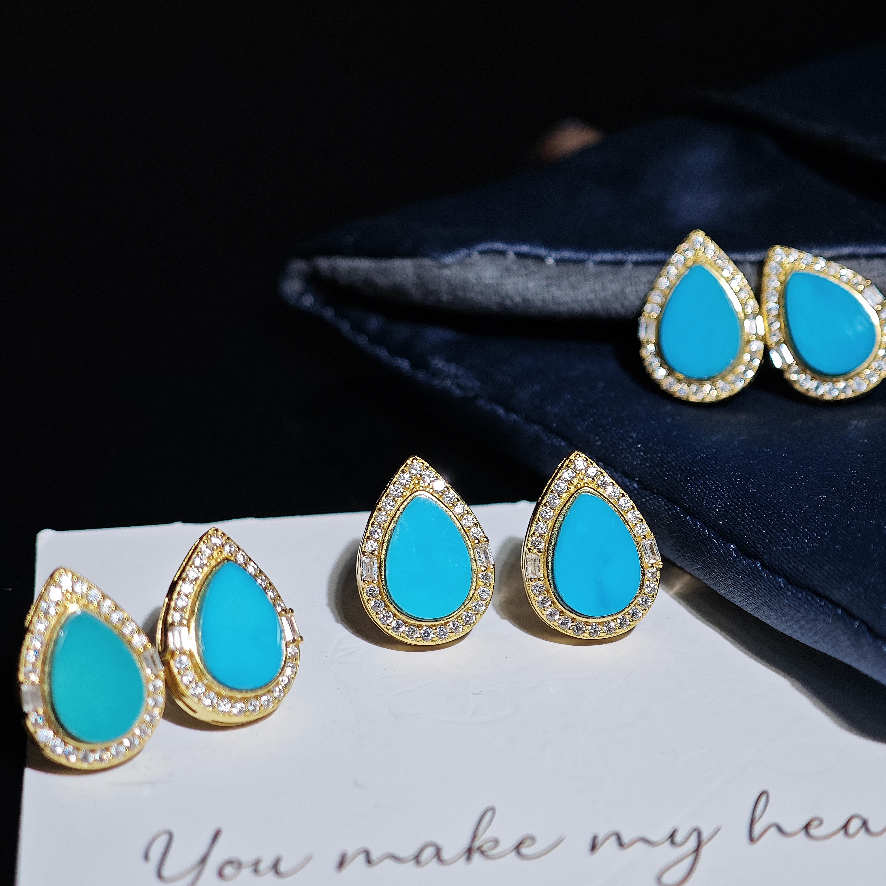 S925银绿松石耳钉水滴时尚精致多样性发货一件