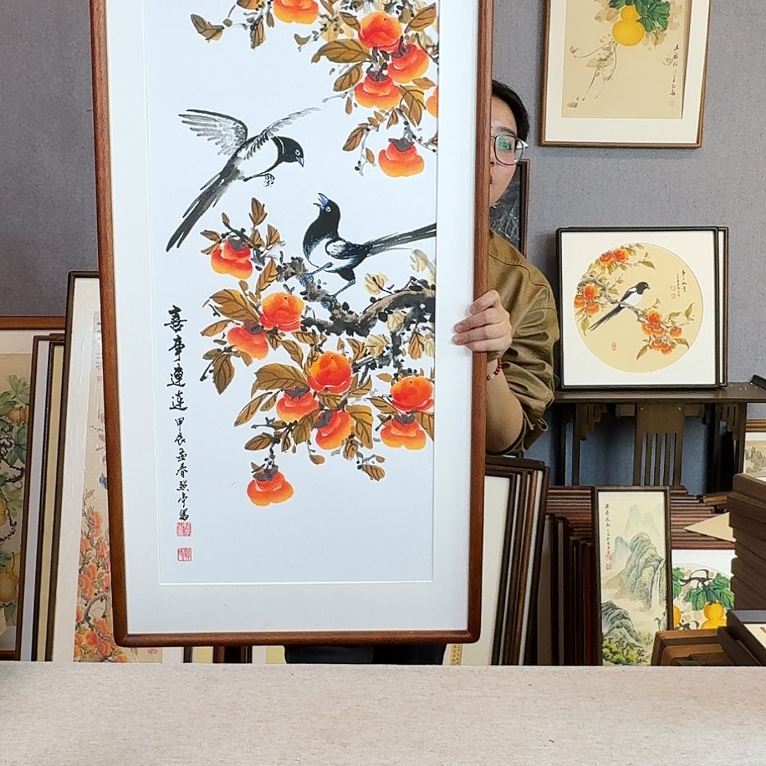 国画手绘带框尺寸：53*103