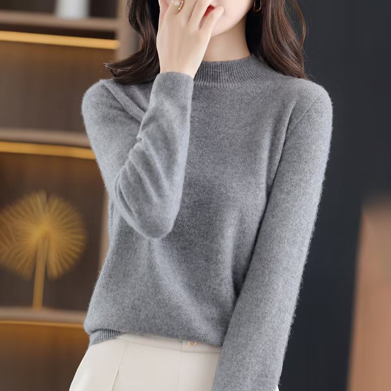 【1015上衣】薇乐常规纯色半高领针织圆领拉毛工艺衫女