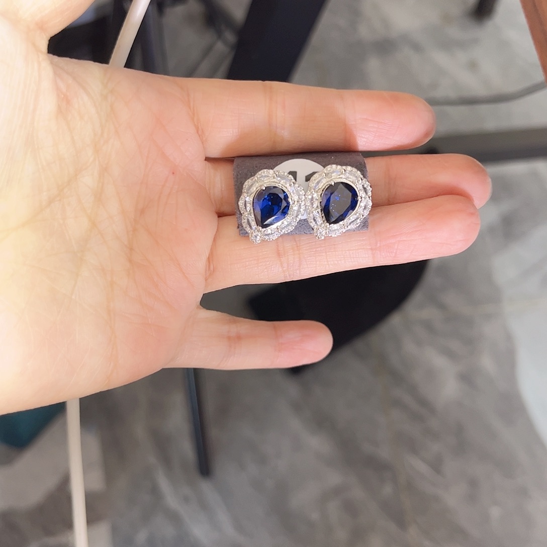 耳饰蓝宝石银S925镶嵌