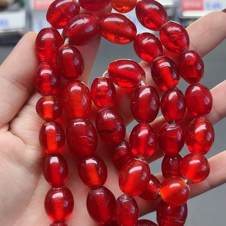 颈饰琉璃琉璃琉璃红色椭圆光珠