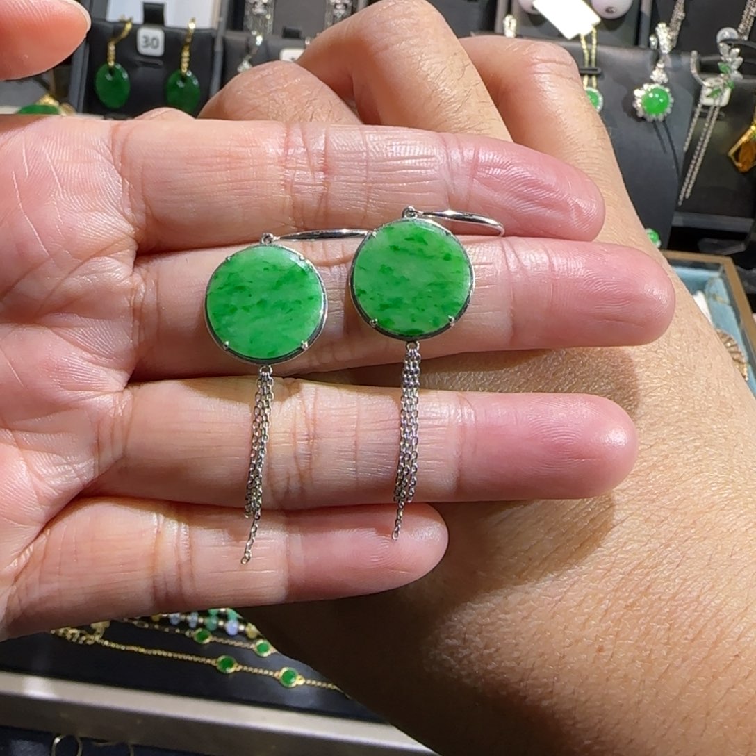 翡翠18K金镶嵌颈饰耳钩