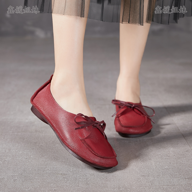 202539低跟春季纯色耐磨水染皮复古单鞋奶奶鞋妈妈鞋平底春秋舒适