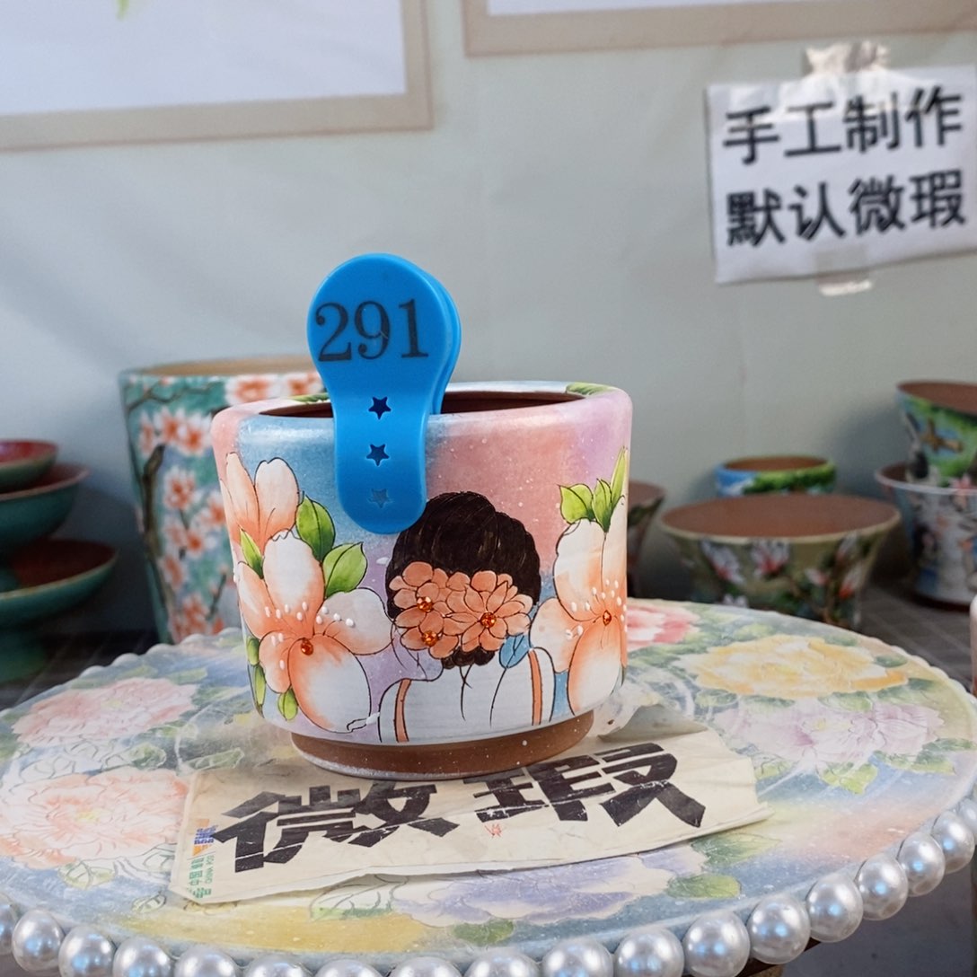 紫砂花盆红陶手绘花盆