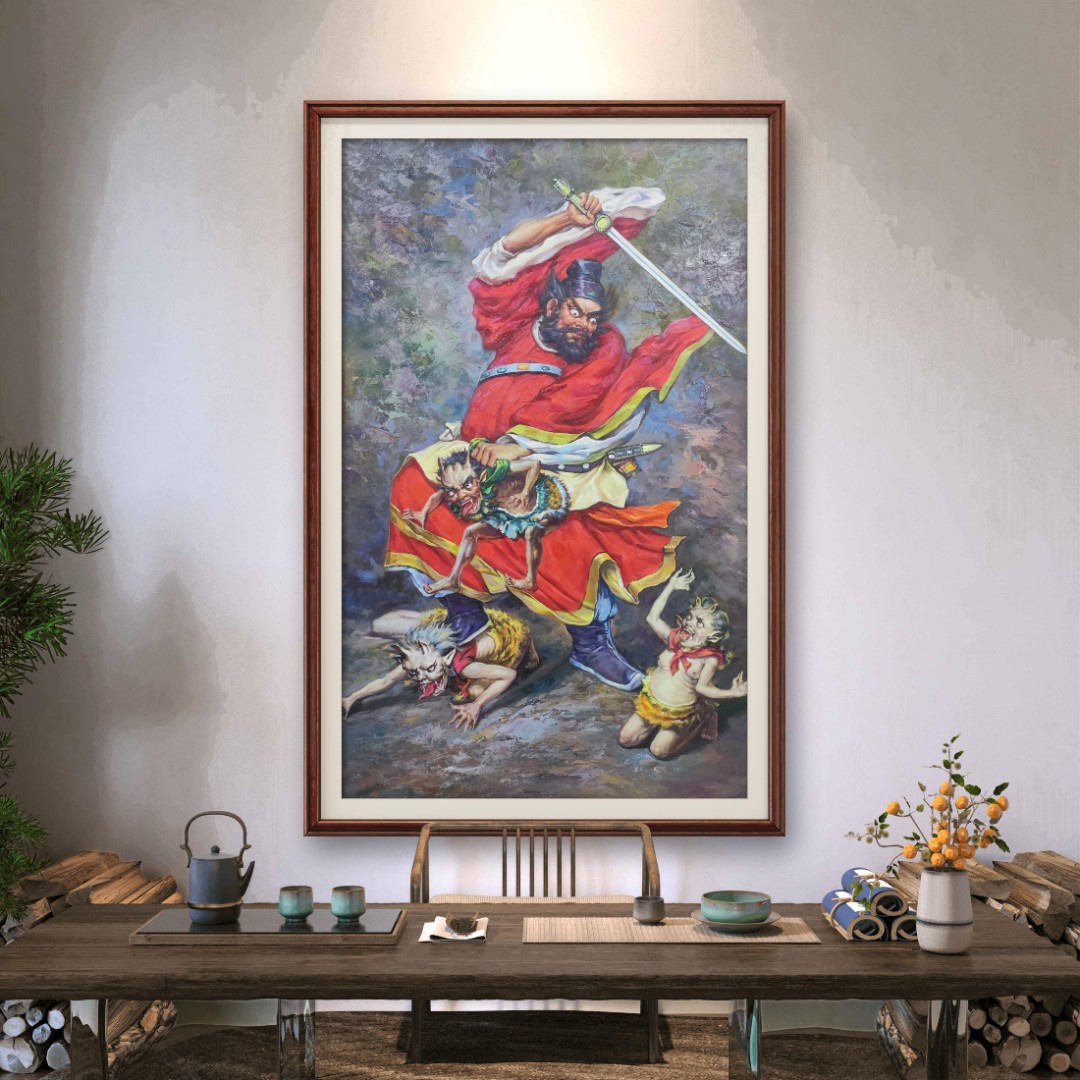 钟馗张俊龙原创油画肌理复刻版画传统人物国粹茶室玄关装饰画挂画