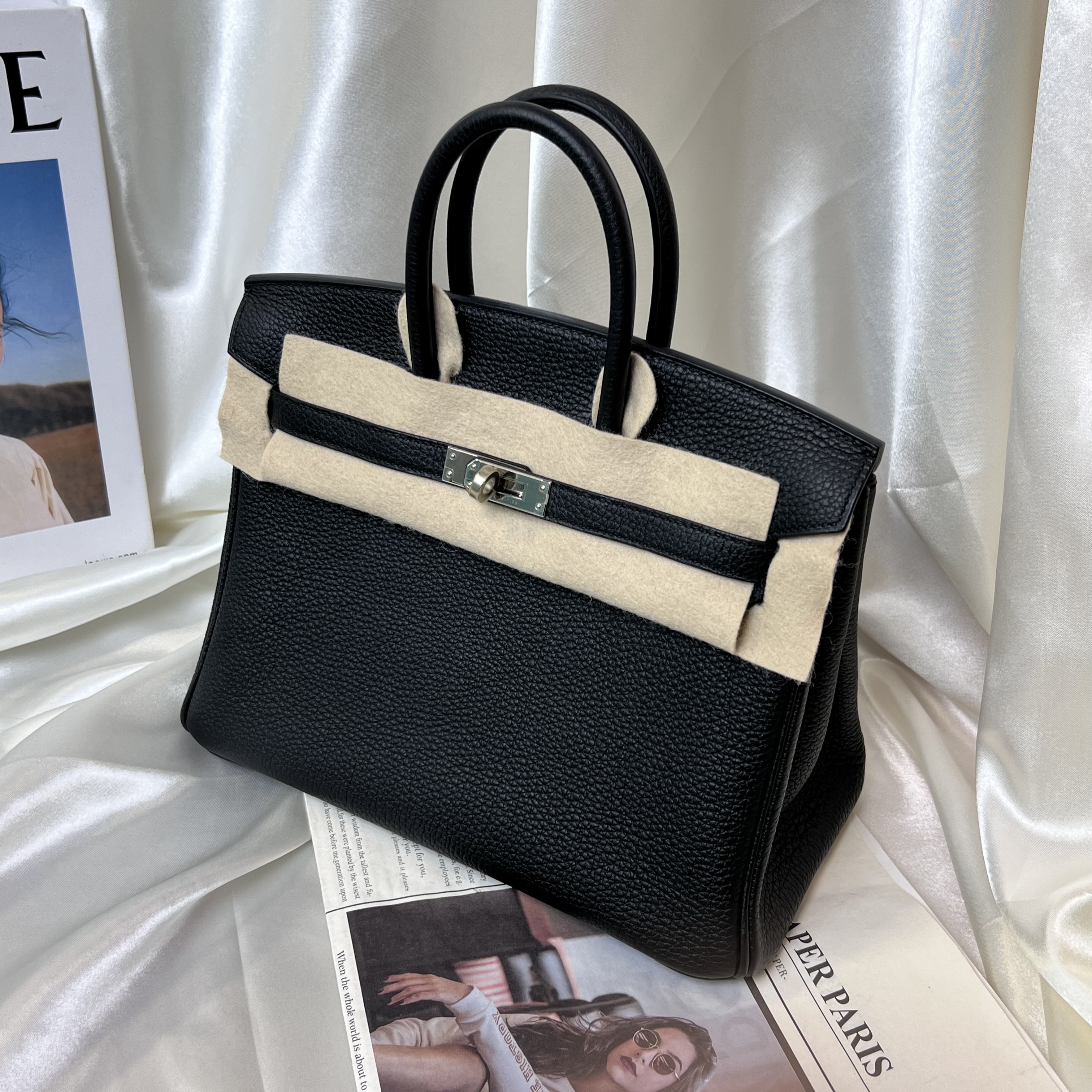 99新 Hermes/爱马仕 Togo皮BK25黑银U刻 手提包/250409VRS7Z02