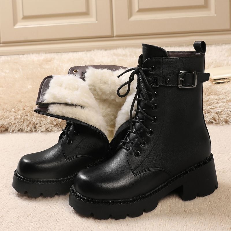 【万达撤柜】厚底雪地靴女中筒靴秋冬新款马丁靴小个子增高短靴棉靴