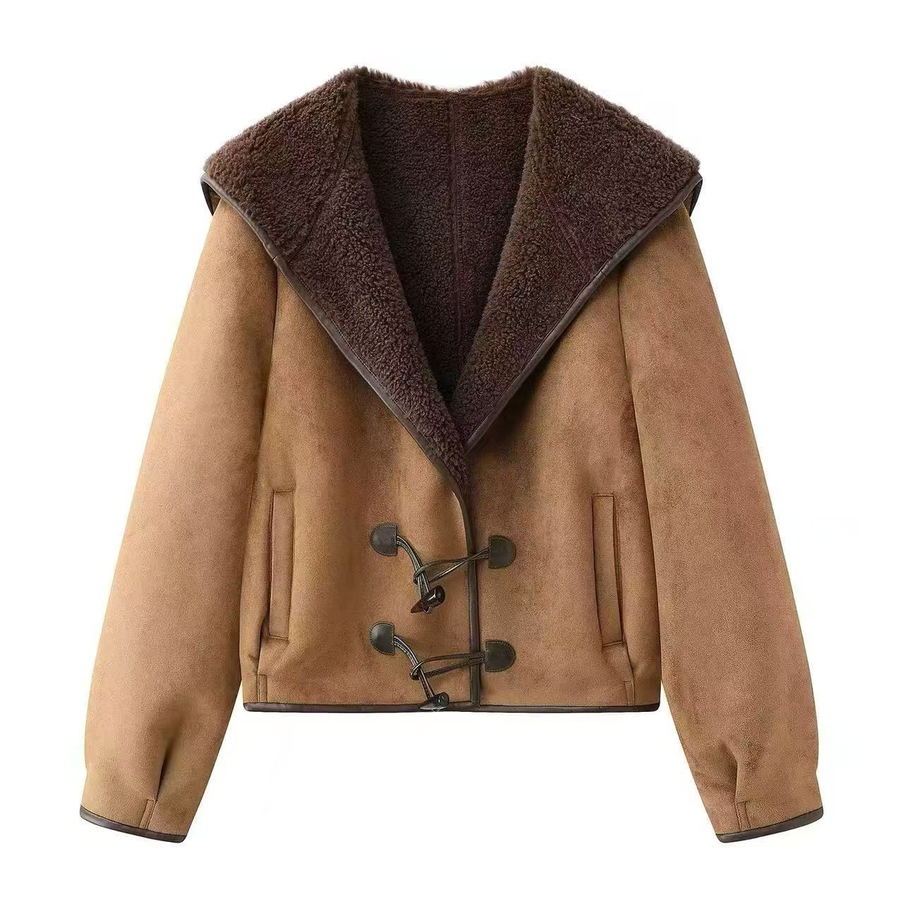 【焦糖暖绒】2025冬季新款时尚百搭连帽外套女.D2336