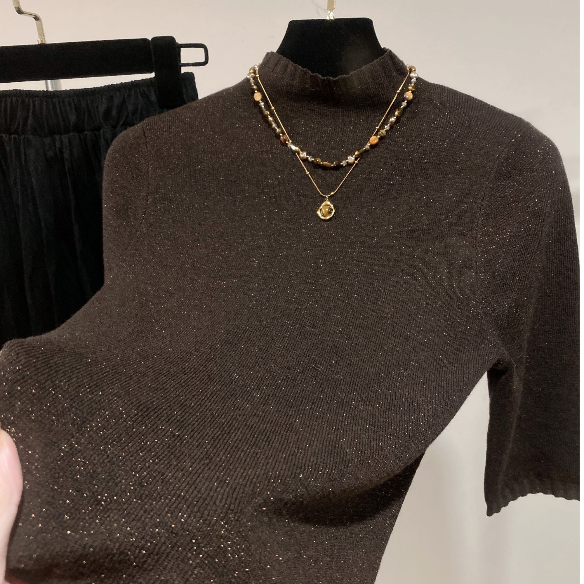 2025QUMEI 早春新款圆领小香风意大利水晶纱中袖