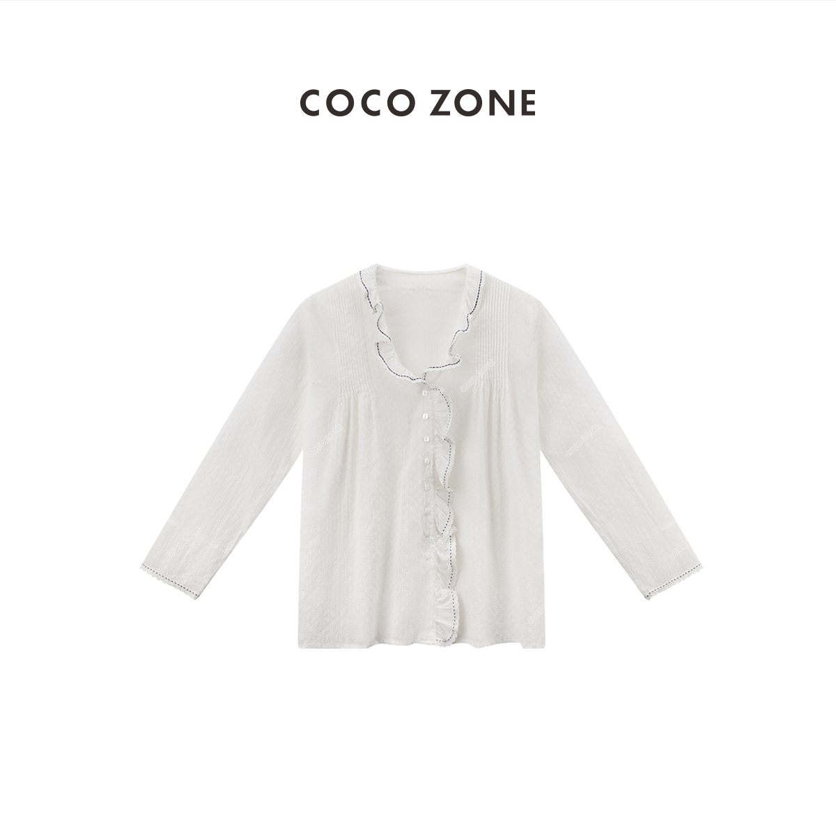 COCO ZONE 刘一一"小苍兰"V领衬衫单排扣长袖上衣 CC1B0856