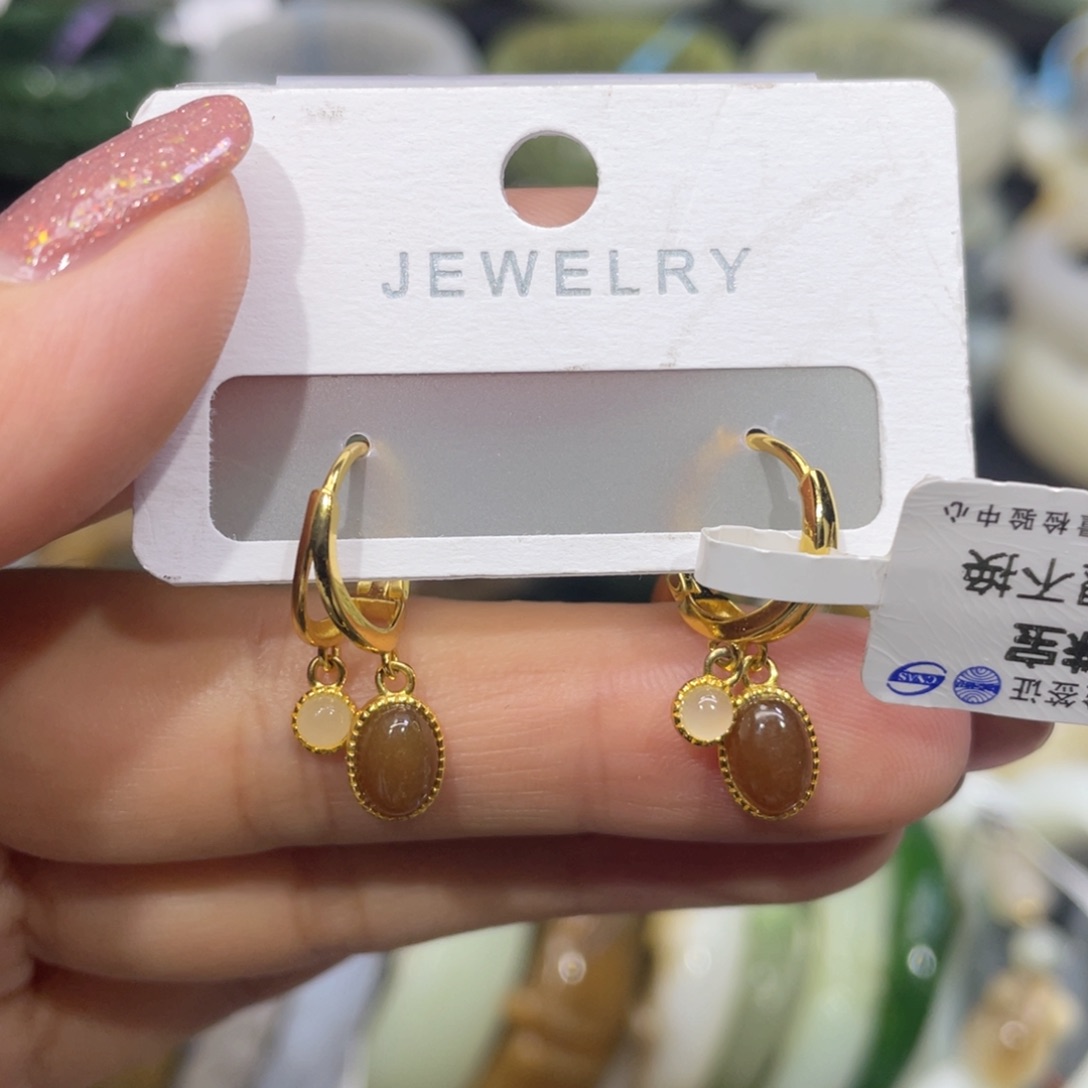 和田玉银S925镶嵌耳饰