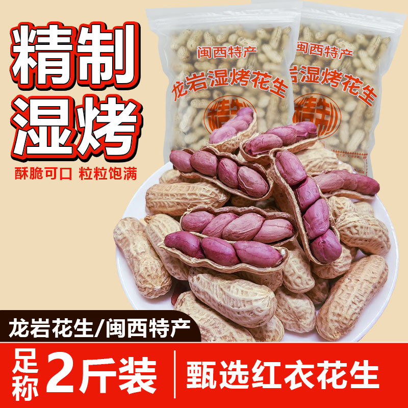 25年新货【到手2斤】龙岩湿烤紫衣花生蒜香味五香味红衣花生下酒