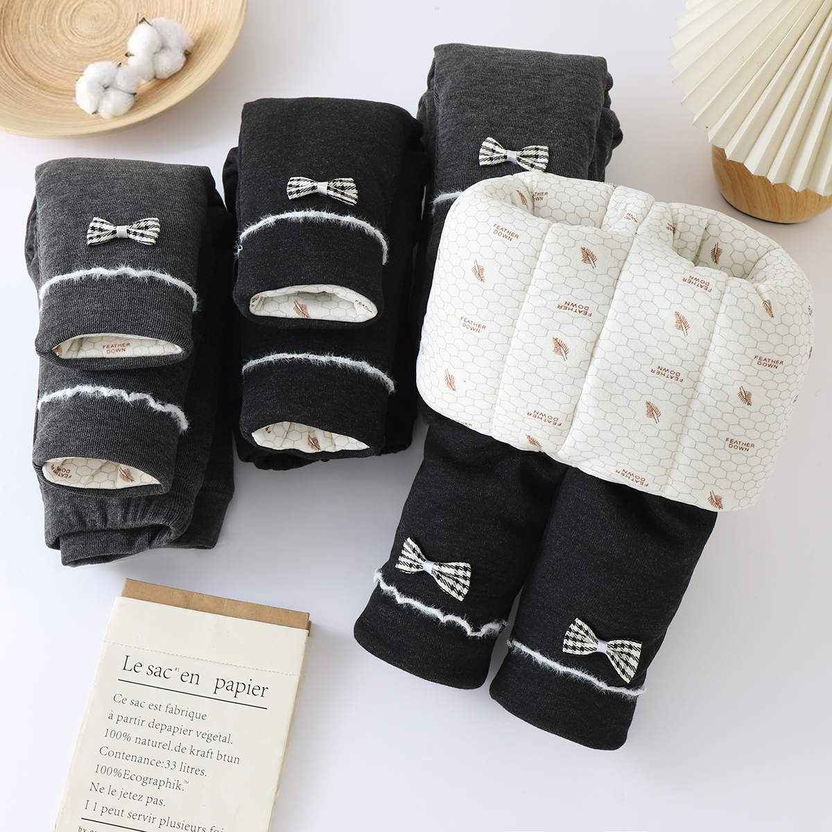 【克重600】女童加绒加厚棉裤冬季儿童四层厚蝴蝶结女孩保暖打底裤