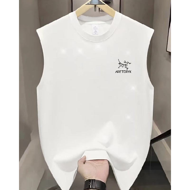 【茑家】上衣男士背心白色夏季印花无袖圆领