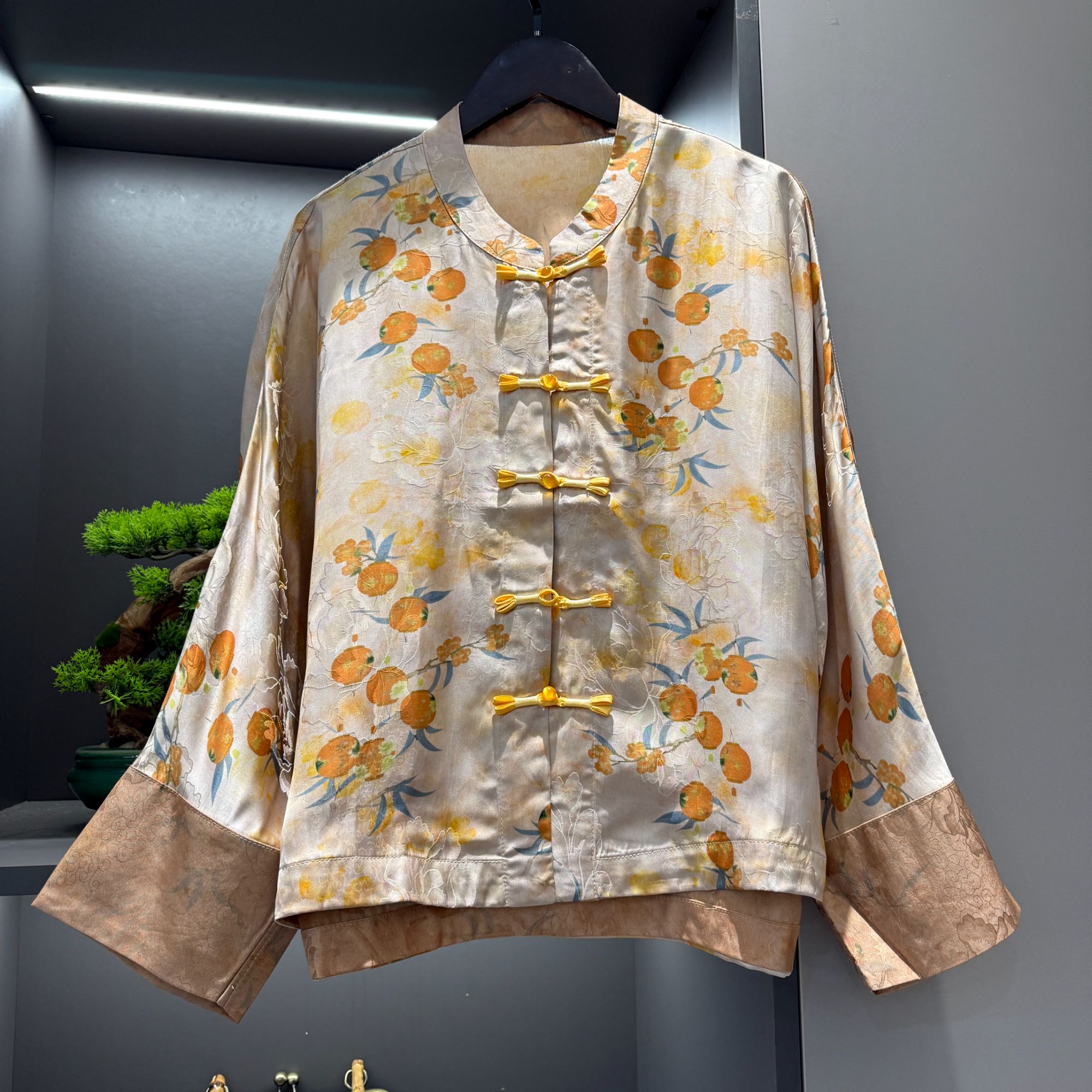 中式开衫复古盘扣传统改良柿柿如意花色春季女装宽松上衣2082