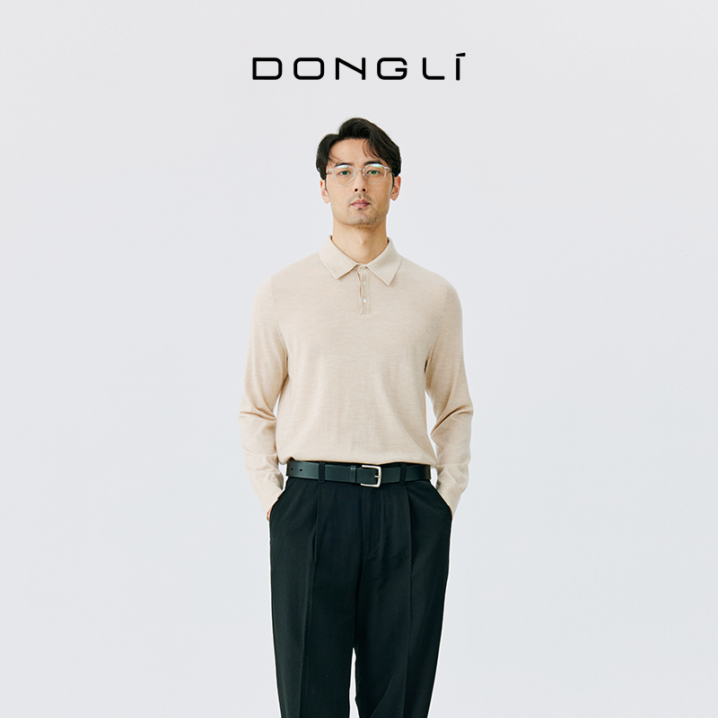 东黎 山羊绒 男士精纺针织POLO领打底衫简约纯色长袖4879