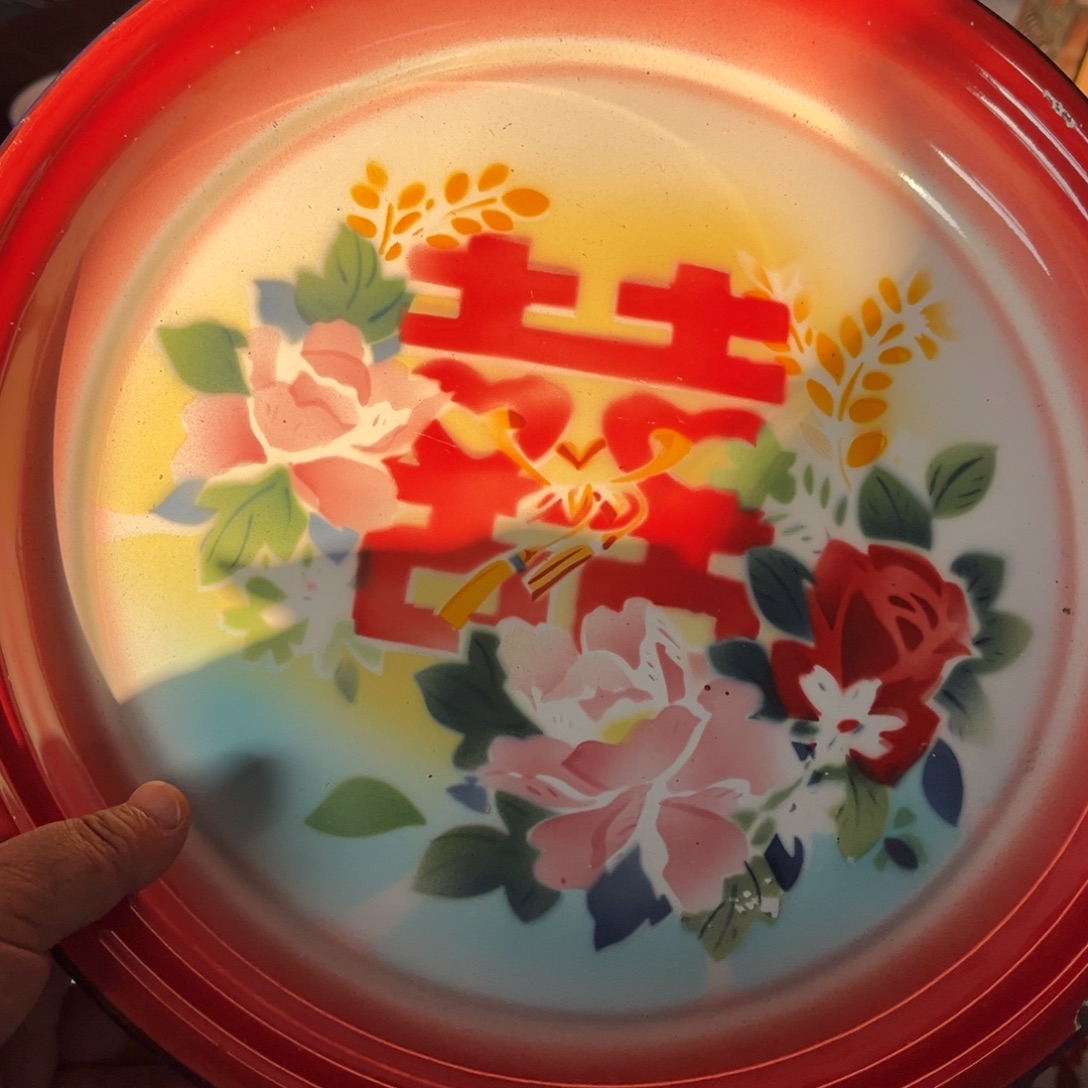 送***花搪瓷茶盘一个粉色