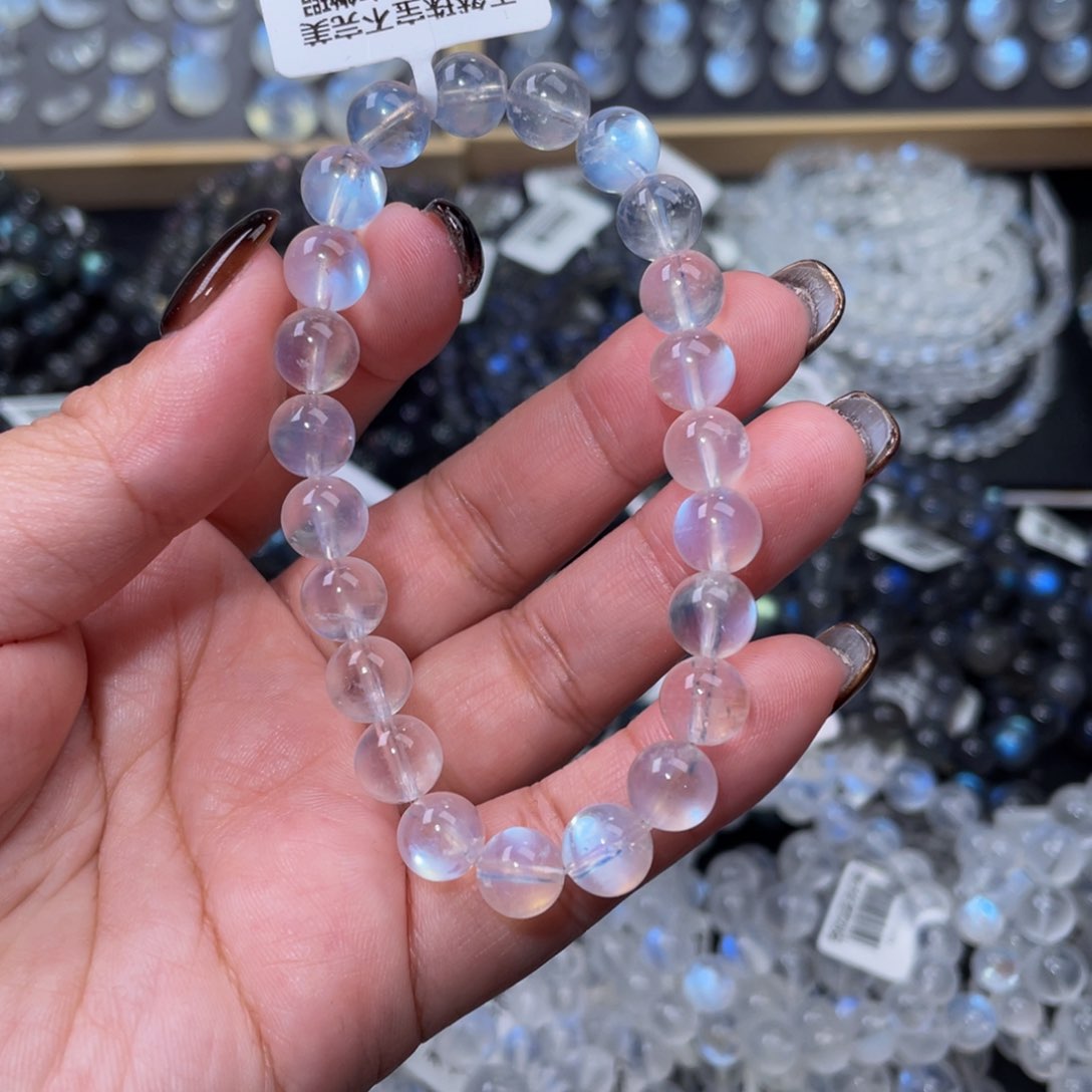 月光石手链未镶嵌咿**呀蓝月光手链8mm