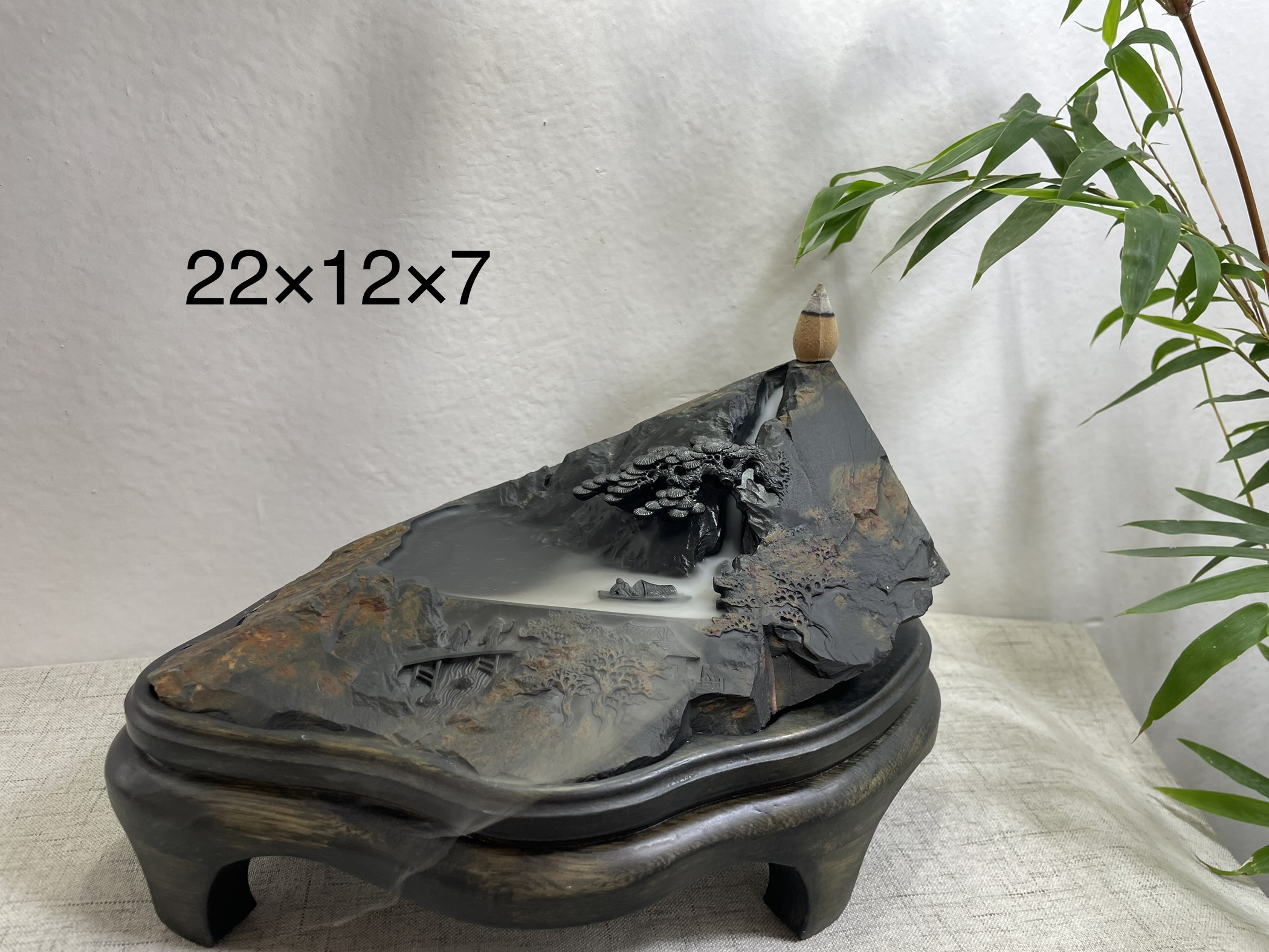 老坑歙砚金星坑黑龙尾自然山水摆件歙砚 倒流香 黑龙尾银星