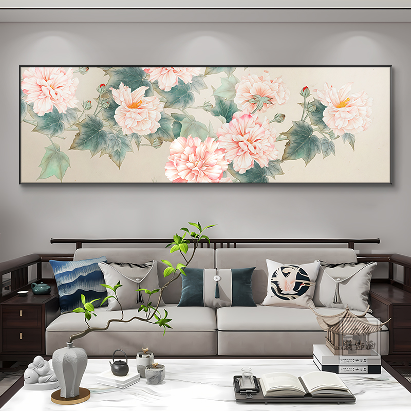 花开富贵牡丹图新中式客厅沙发背景墙横款装饰画卧室挂画餐厅壁画