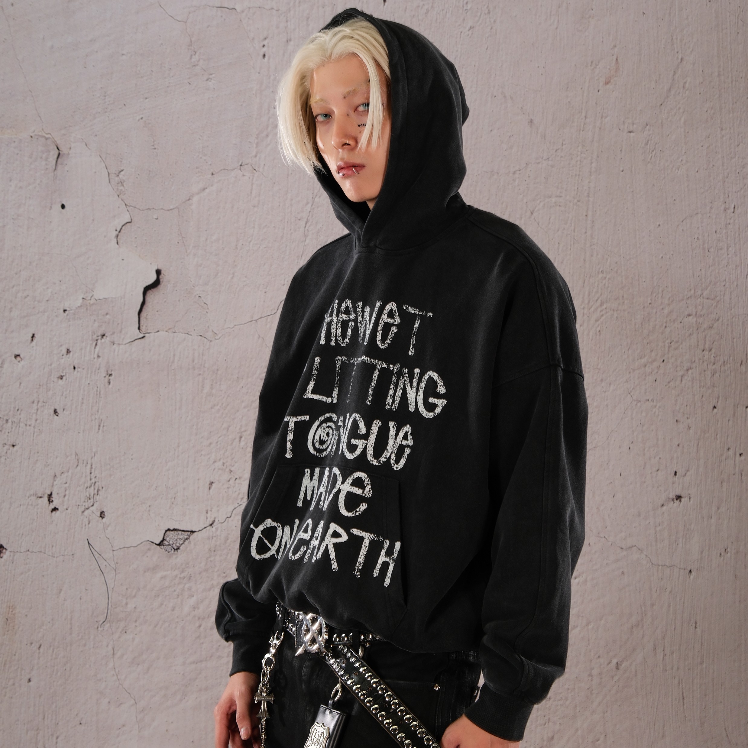 THWET 2025秋冬 420G 街头字母LOGO印花卫衣水洗做旧休闲宽松帽衫