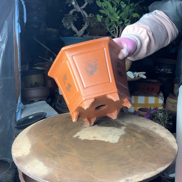 紫砂25红色清雅六方