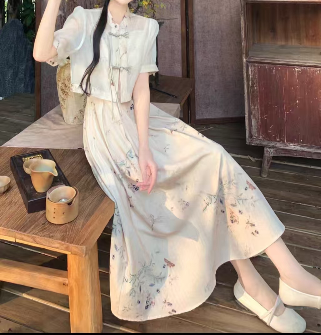 长裙气质显瘦女装复古印花法式(以直播间实物为准)时尚夏季仙气